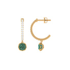 Lab Grown Green Sapphire Drop Hoop Earrings with Diamond Lab Created Green Sapphire - ( AAAA ) - Quality - Rosec Jewels