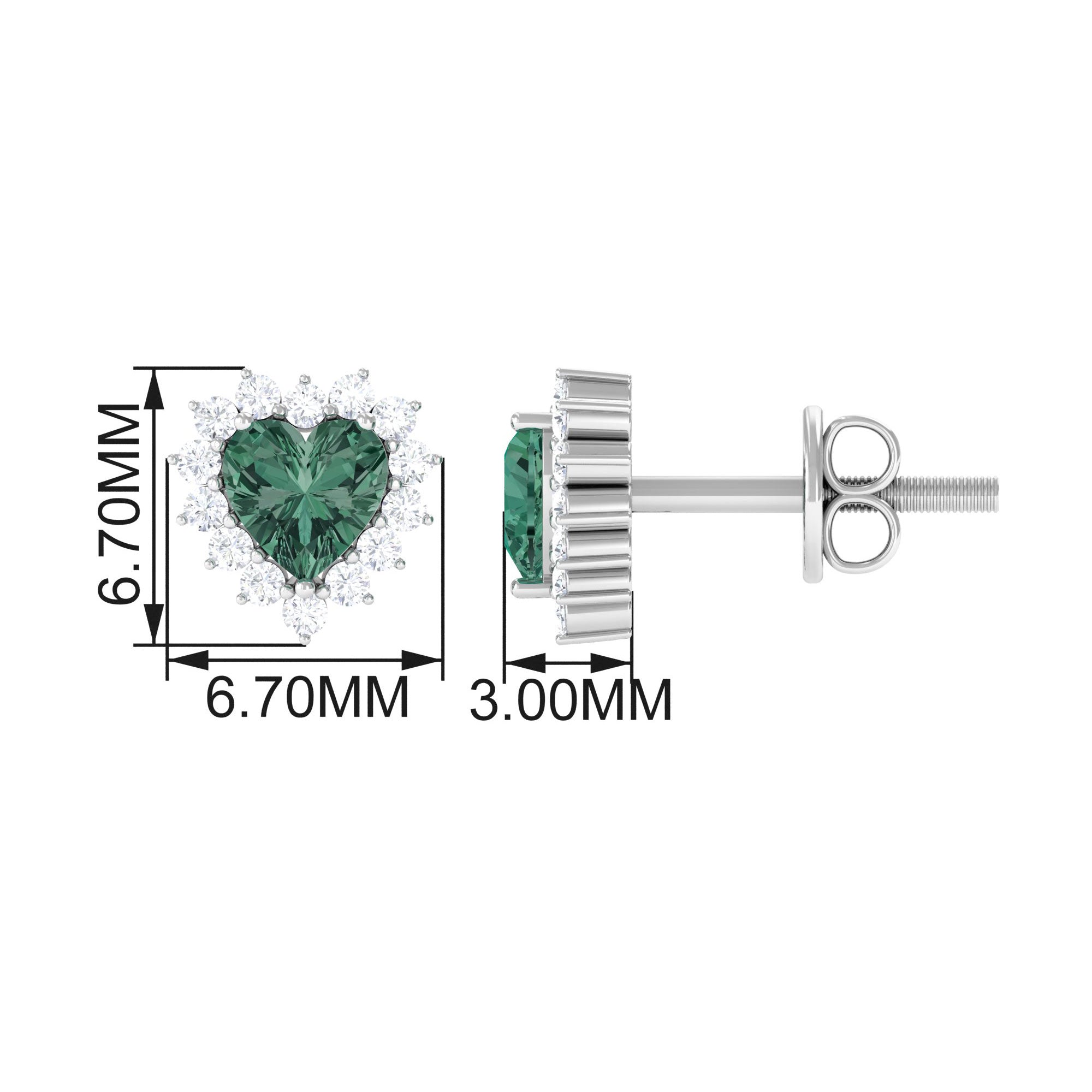 Lab Grown Green Sapphire Heart Earrings with Diamond Lab Created Green Sapphire - ( AAAA ) - Quality - Rosec Jewels