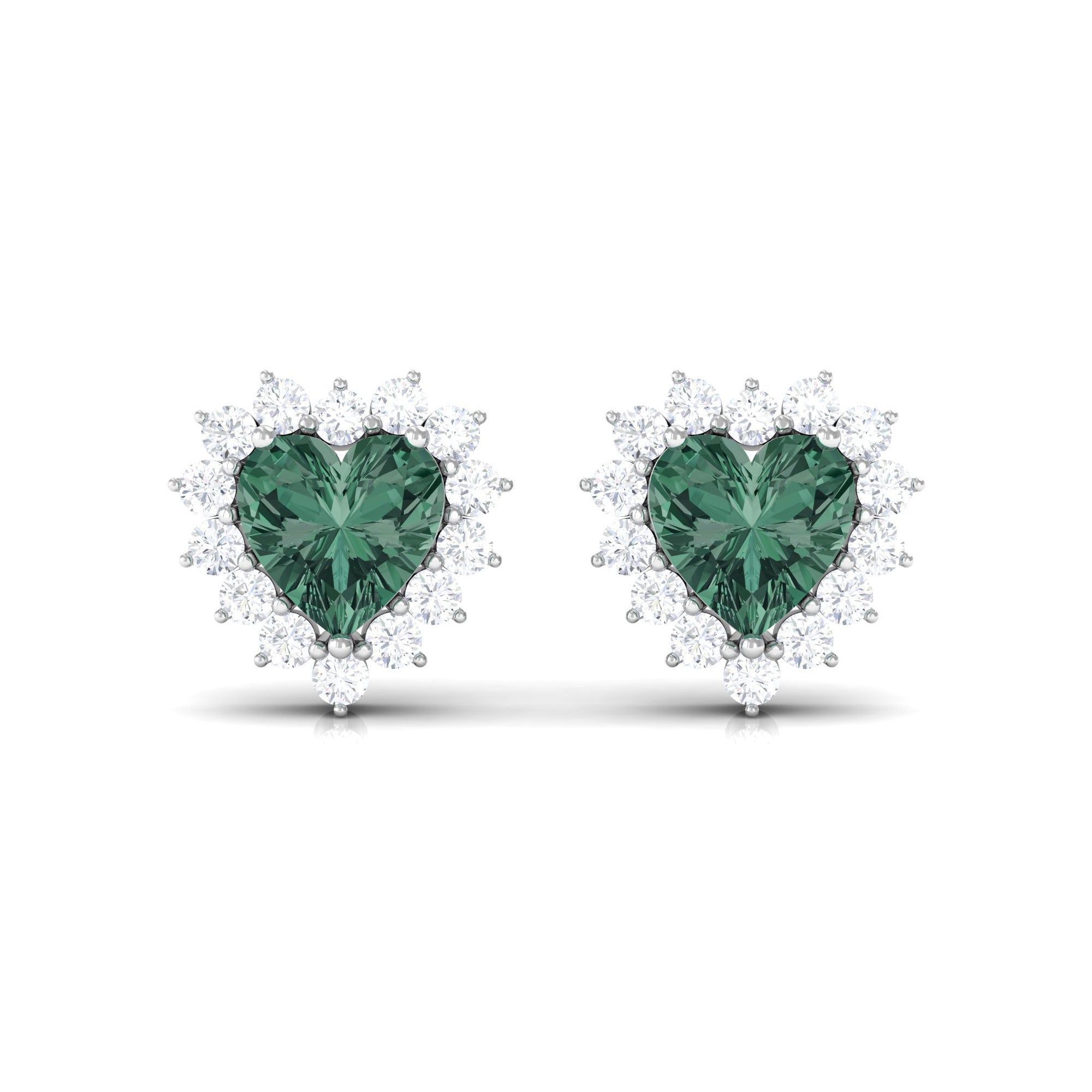 Lab Grown Green Sapphire Heart Earrings with Diamond Lab Created Green Sapphire - ( AAAA ) - Quality - Rosec Jewels