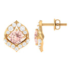 Dainty Morganite Petal Stud Earrings with Diamond Morganite - ( AAA ) - Quality - Rosec Jewels