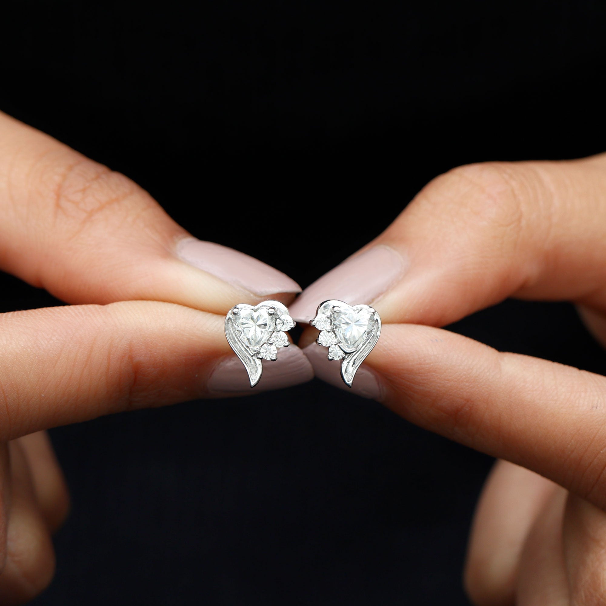 Heart Shape Lab Grown Diamond Minimal Stud Earrings with Screw Back Lab Grown Diamond - ( EF-VS ) - Color and Clarity - Rosec Jewels