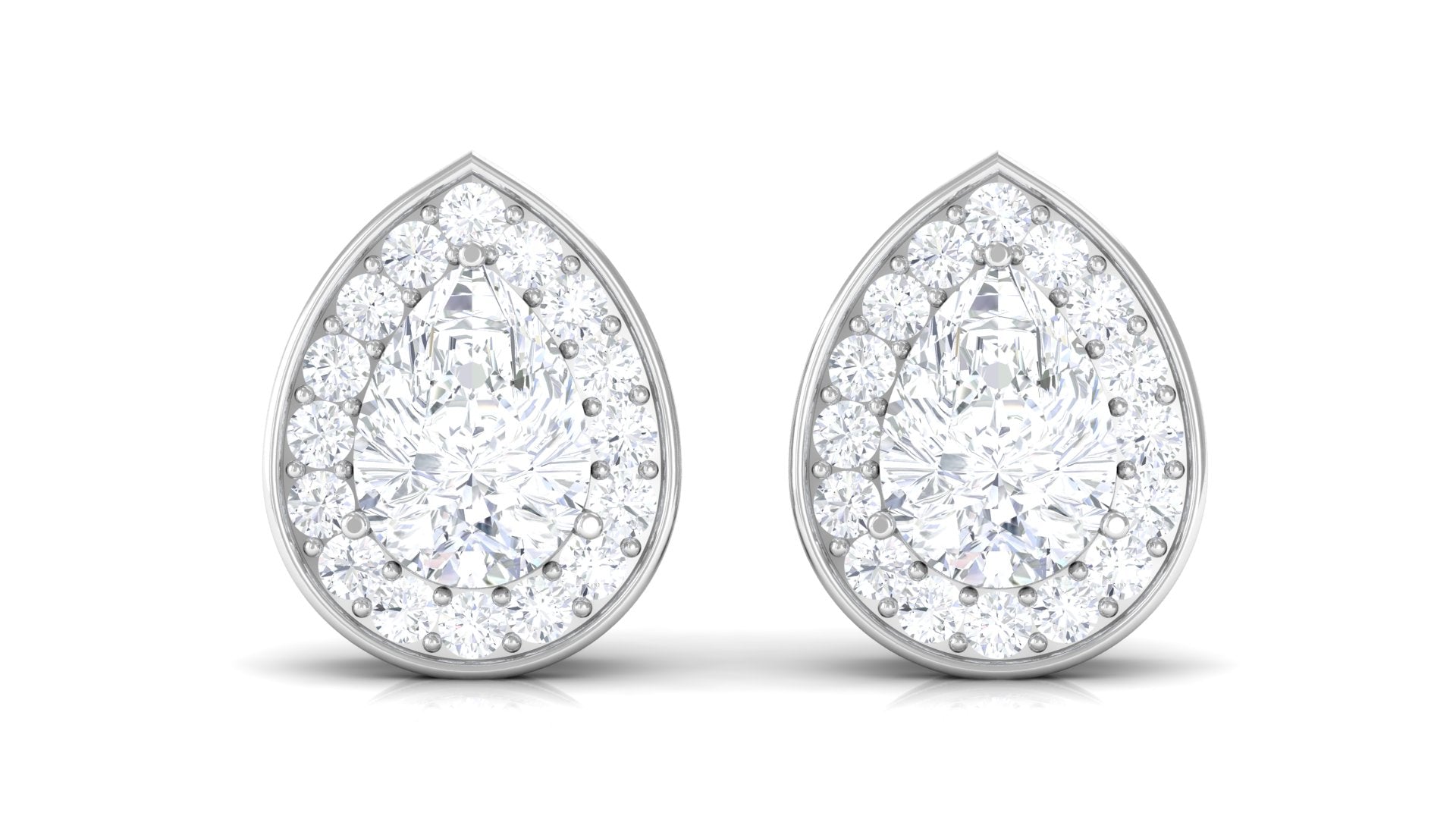 Pear Shape Lab Grown Diamond Classic Halo Stud Earrings Lab Grown Diamond - ( EF-VS ) - Color and Clarity - Rosec Jewels
