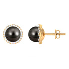 Classic Tahitian Pearl and Diamond Halo Stud Earrings Tahitian pearl - ( AAA ) - Quality - Rosec Jewels