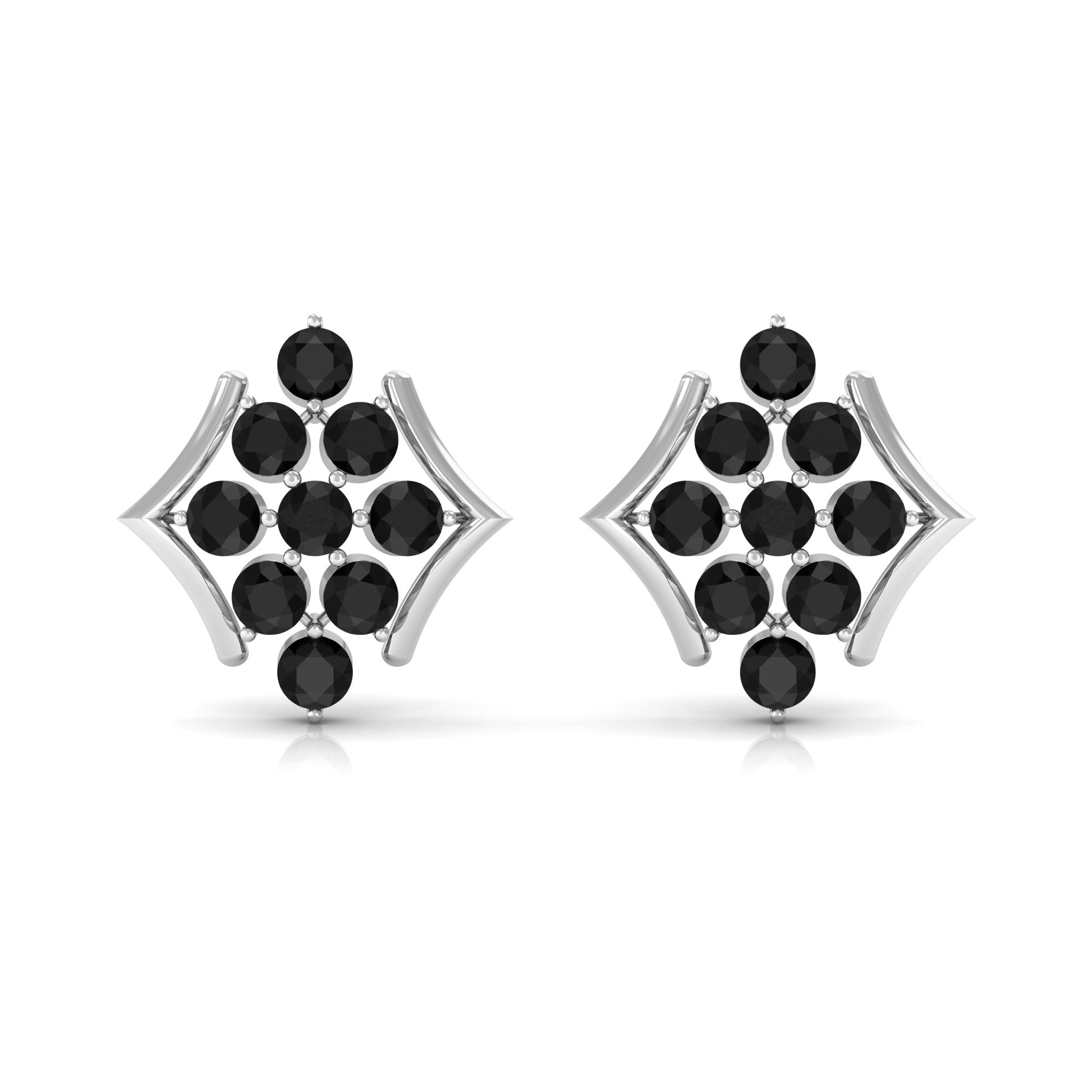 1/2 CT Black Onyx Cluster Stud Earrings Black Onyx - ( AAA ) - Quality - Rosec Jewels