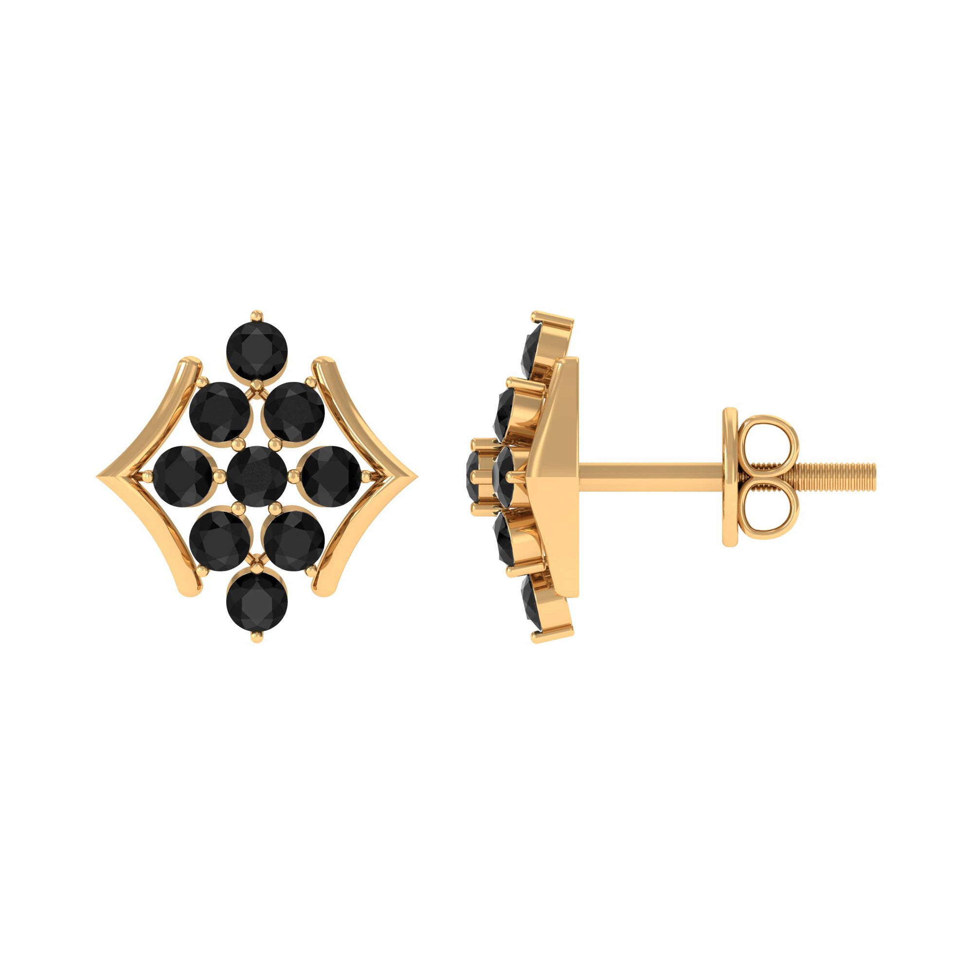 1/2 CT Black Onyx Cluster Stud Earrings Black Onyx - ( AAA ) - Quality - Rosec Jewels