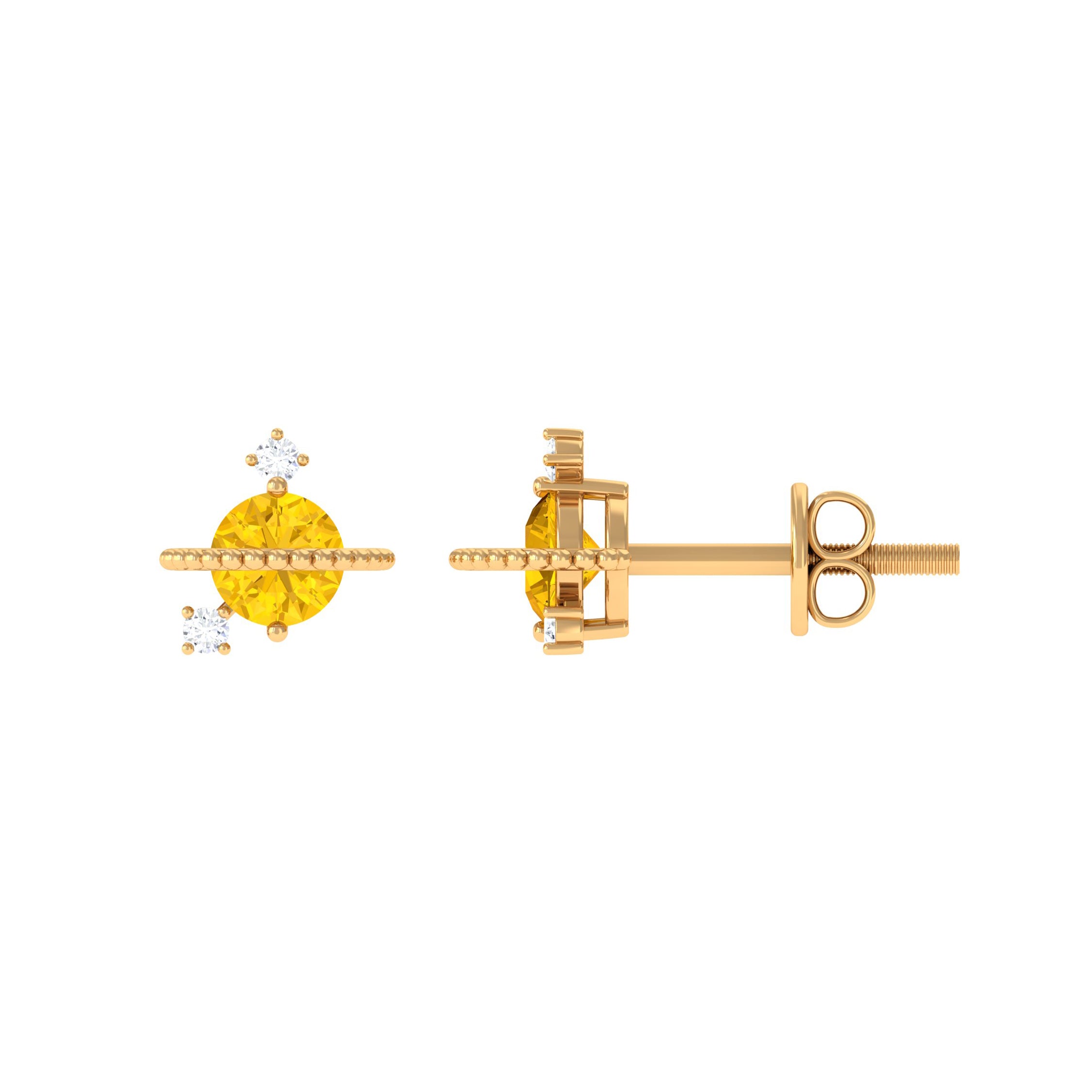Yellow Sapphire Celestial Stud Earrings with Diamond Yellow Sapphire - ( AAA ) - Quality - Rosec Jewels