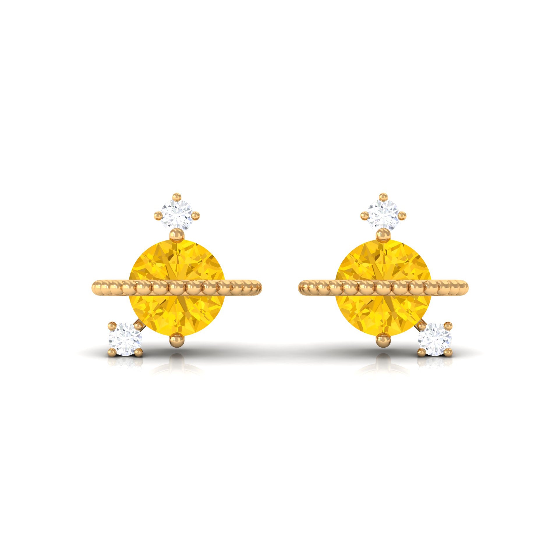 Yellow Sapphire Celestial Stud Earrings with Diamond Yellow Sapphire - ( AAA ) - Quality - Rosec Jewels