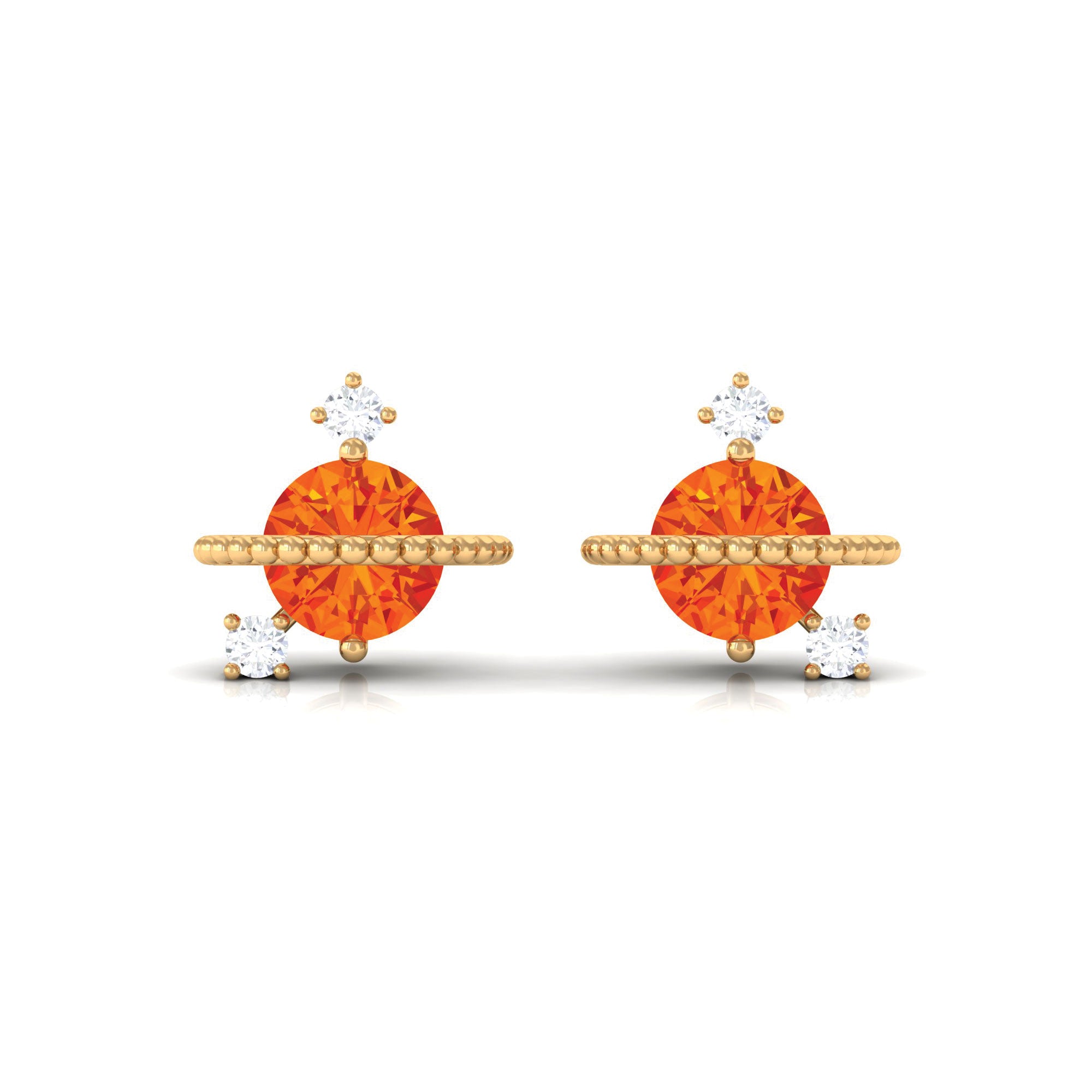 0.75 CT Orange Sapphire Celestial Stud Earrings with Diamond Orange Sapphire - ( AAA ) - Quality - Rosec Jewels