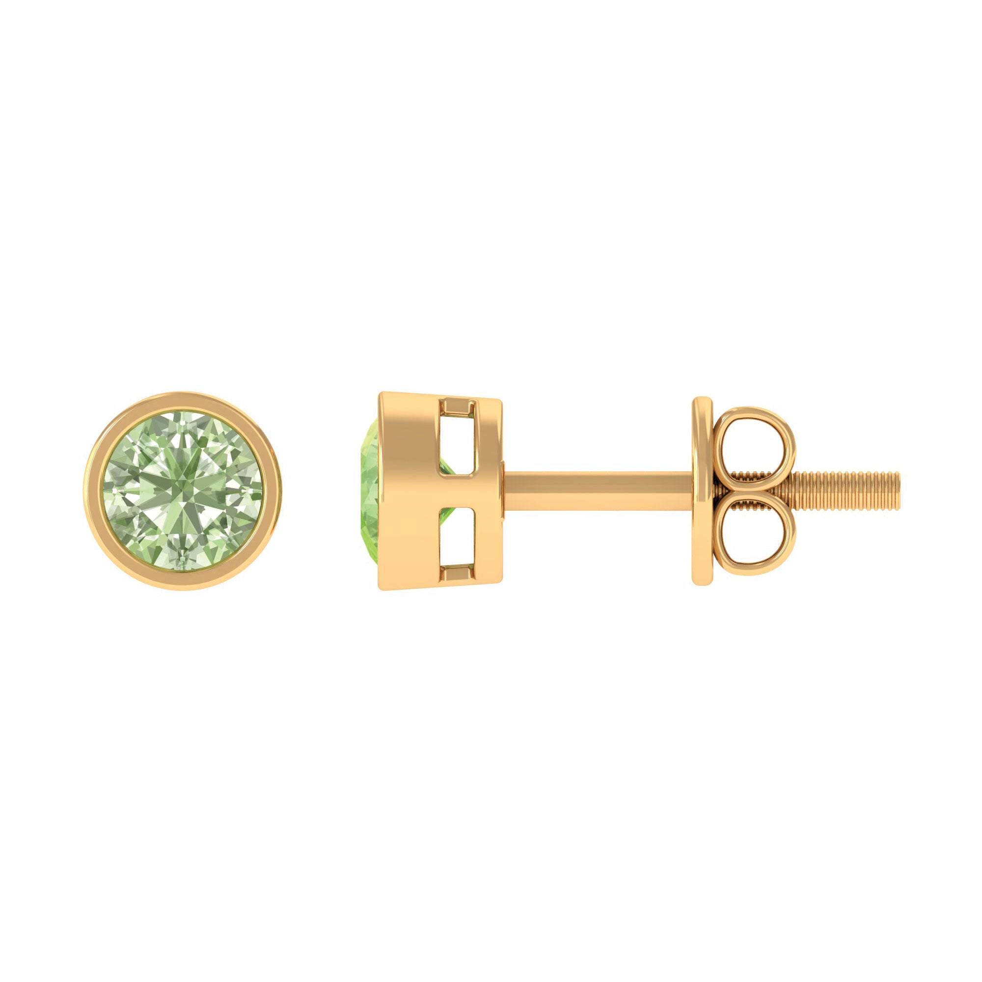 0.75 CT Green Sapphire Solitaire Stud Earrings in Bezel Setting Green Sapphire - ( AAA ) - Quality - Rosec Jewels