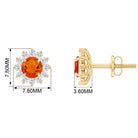 Round Fire Opal and Diamond Flower Halo Stud Earrings Fire Opal - ( AAA ) - Quality - Rosec Jewels