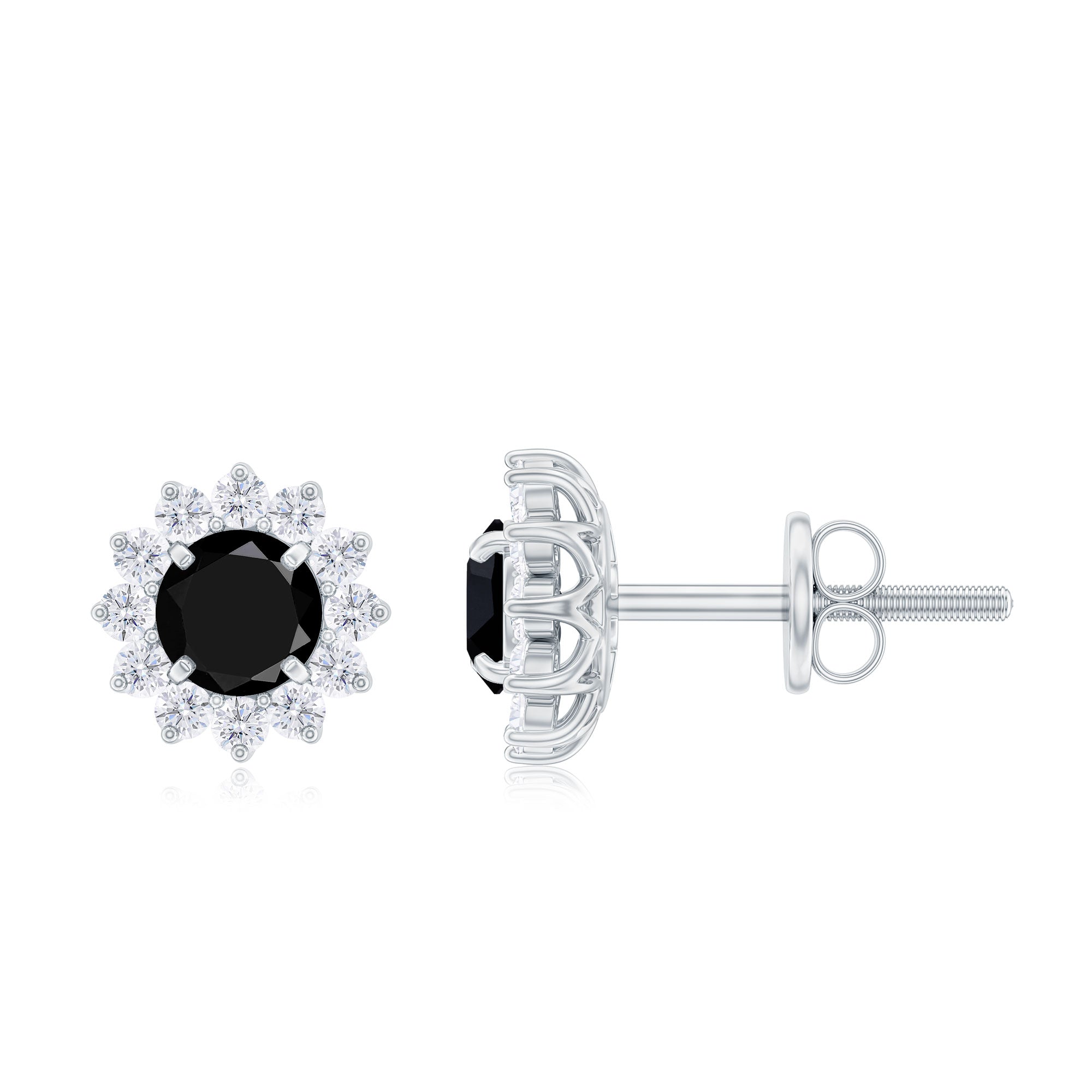 1.25 CT Classic Black Diamond Stud Earrings with Diamond Halo Black Diamond - ( AAA ) - Quality - Rosec Jewels