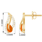 Pear Shape Fire Opal and Diamond Leaf Stud Earrings Fire Opal - ( AAA ) - Quality - Rosec Jewels