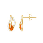 Pear Shape Fire Opal and Diamond Leaf Stud Earrings Fire Opal - ( AAA ) - Quality - Rosec Jewels