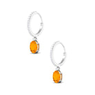 Oval Fire Opal Hinged Hoop Drop Earrings with Diamond Fire Opal - ( AAA ) - Quality - Rosec Jewels