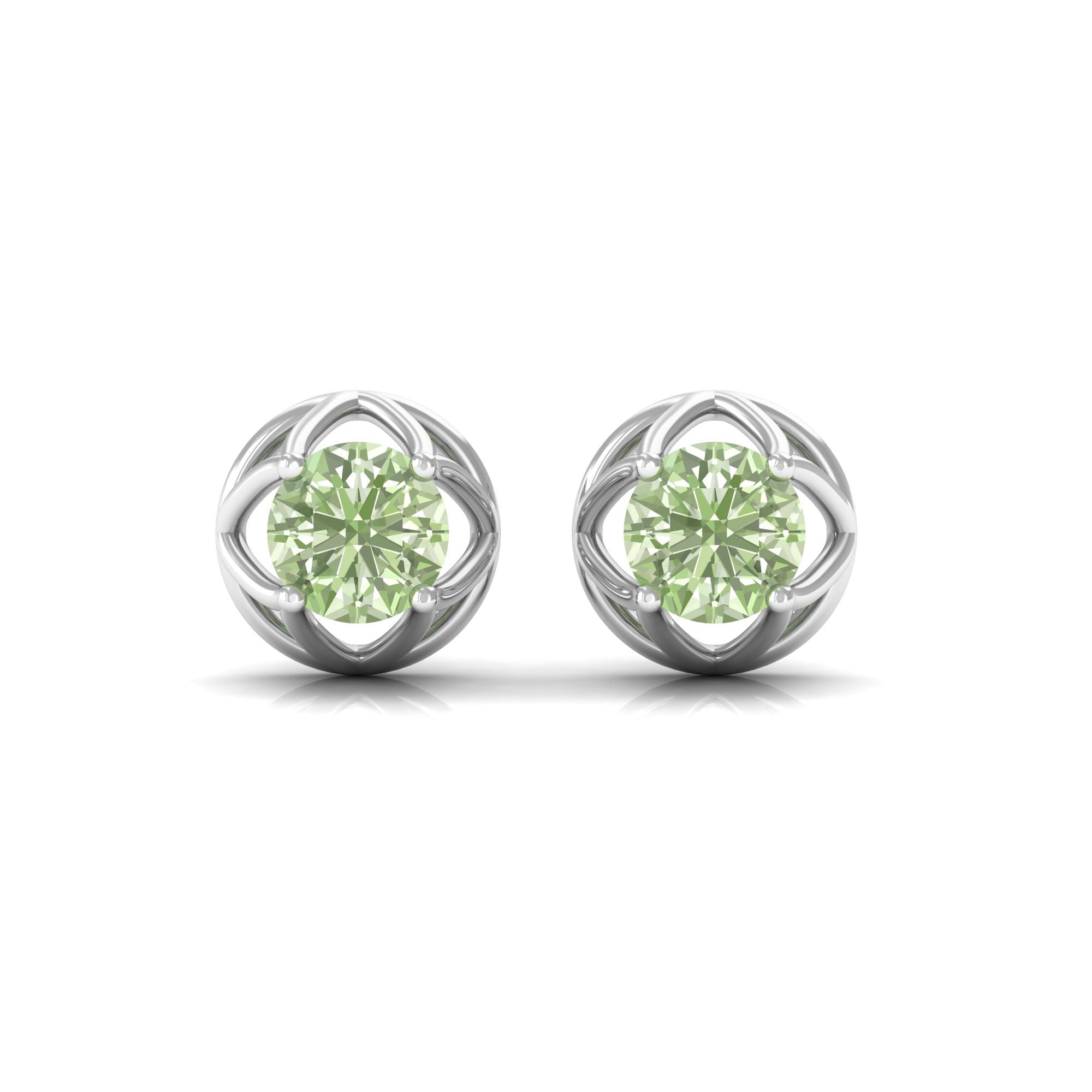 Round Green Sapphire Solitaire Flower Stud Earrings Green Sapphire - ( AAA ) - Quality - Rosec Jewels