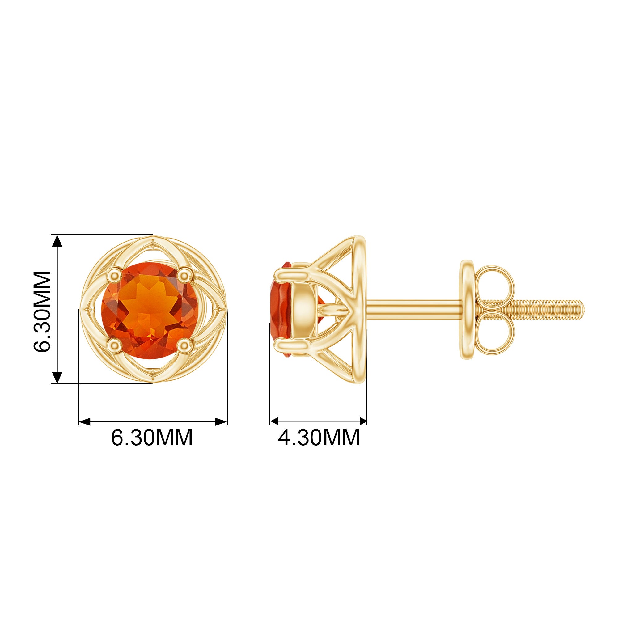 Simple Solitaire Fire Opal Flower Stud Earrings Fire Opal - ( AAA ) - Quality - Rosec Jewels
