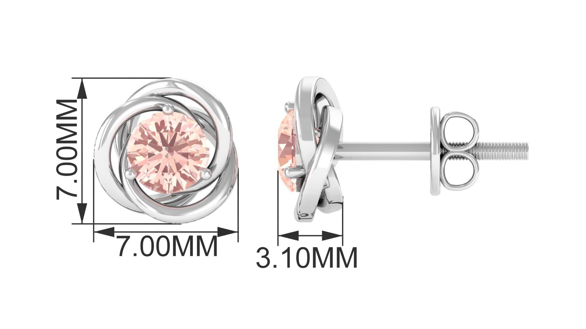 1/2 CT Round Morganite Solitaire Swirl Stud Earrings in Gold Morganite - ( AAA ) - Quality - Rosec Jewels