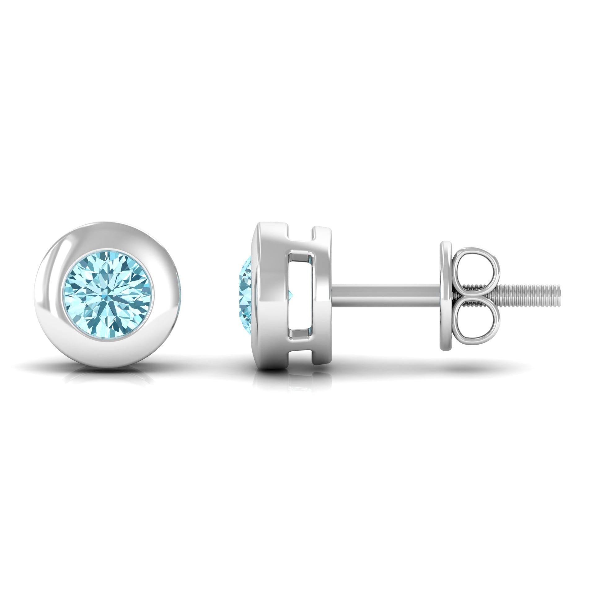 1/4 CT Round Aquamarine Solitaire Stud Earrings in Bezel Setting Aquamarine - ( AAA ) - Quality - Rosec Jewels