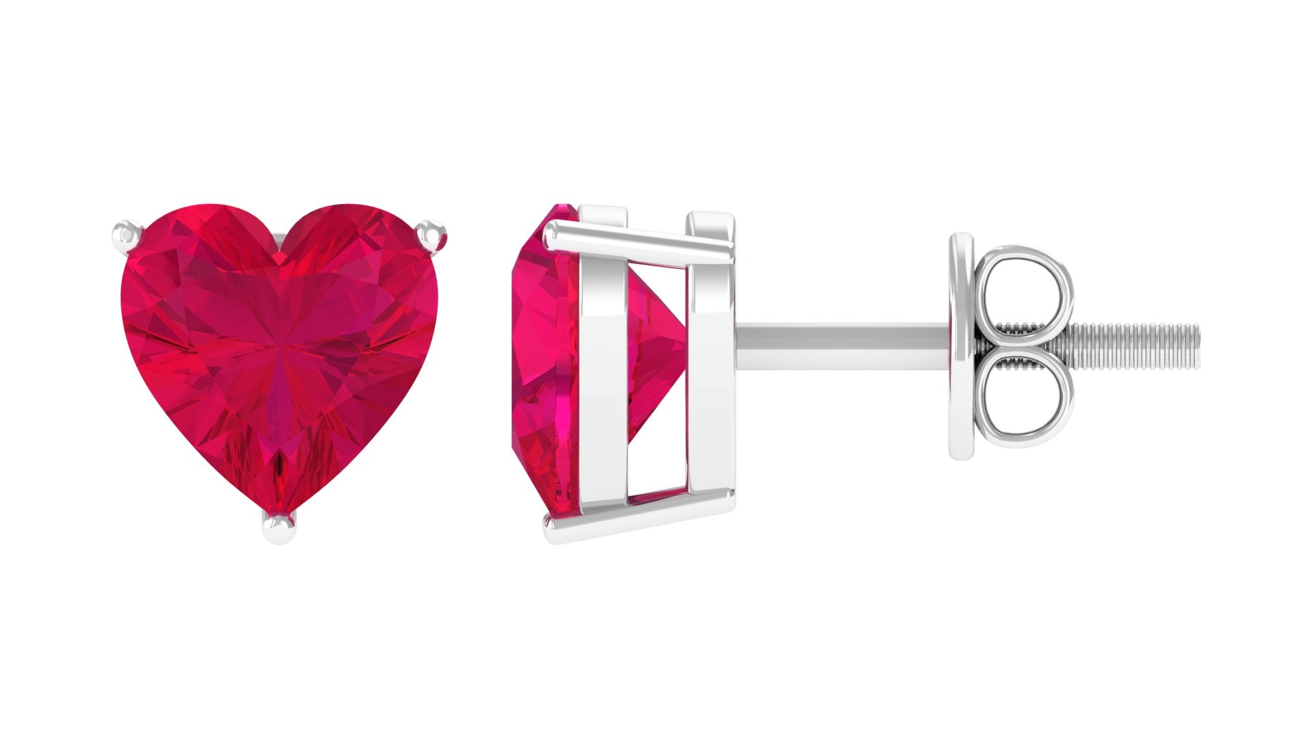 Heart Shape Solitaire Earrings with Created Ruby Lab Created Ruby - ( AAAA ) - Quality - Rosec Jewels