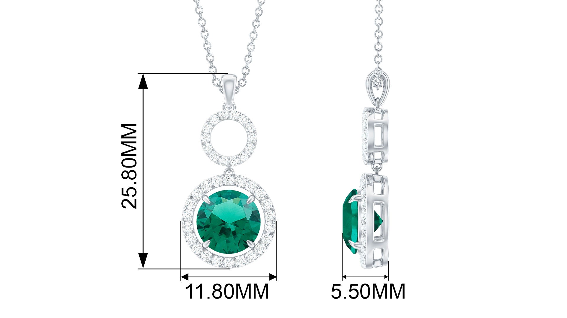 Certified Lab Grown Emerald Dangle Drop Pendant Necklace With Moissanite Lab Created Emerald - ( AAAA ) - Quality - Rosec Jewels