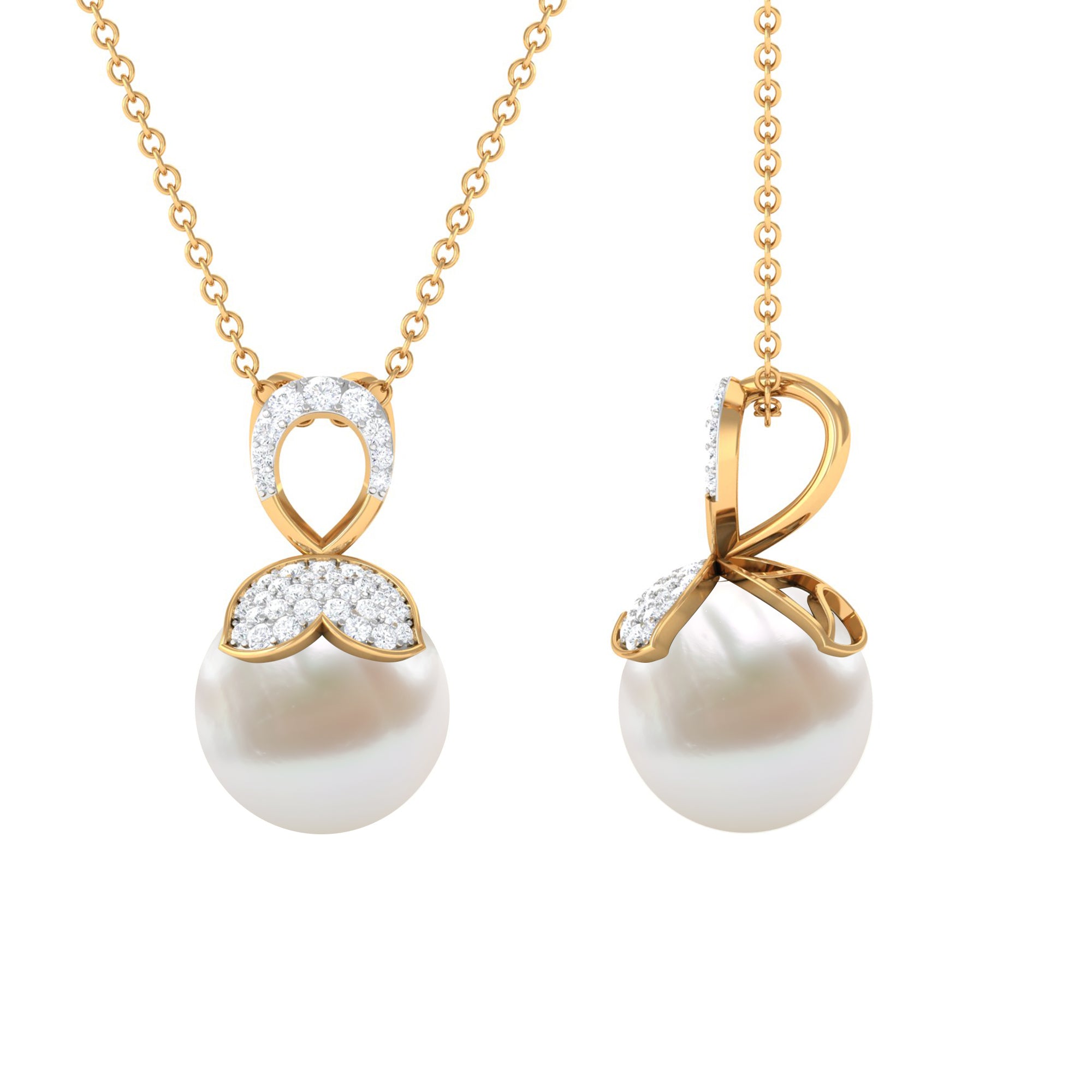 Rosec Jewels-Nature Inspired Freshwater Pearl Drop Pendant Necklace with Diamond