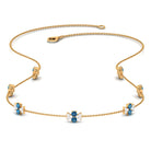 London Blue Topaz Station Chain Necklace with Moissanite London Blue Topaz - ( AAA ) - Quality - Rosec Jewels