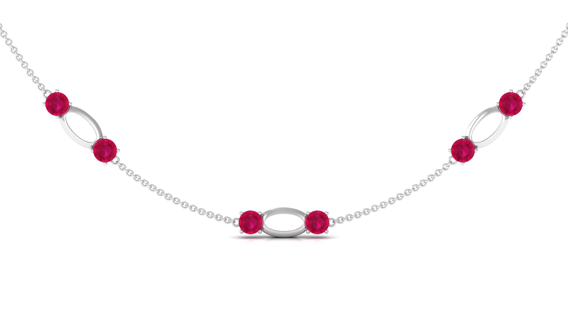 Rosec Jewels-Created Ruby Contemporary Station Chain Necklace in Gold