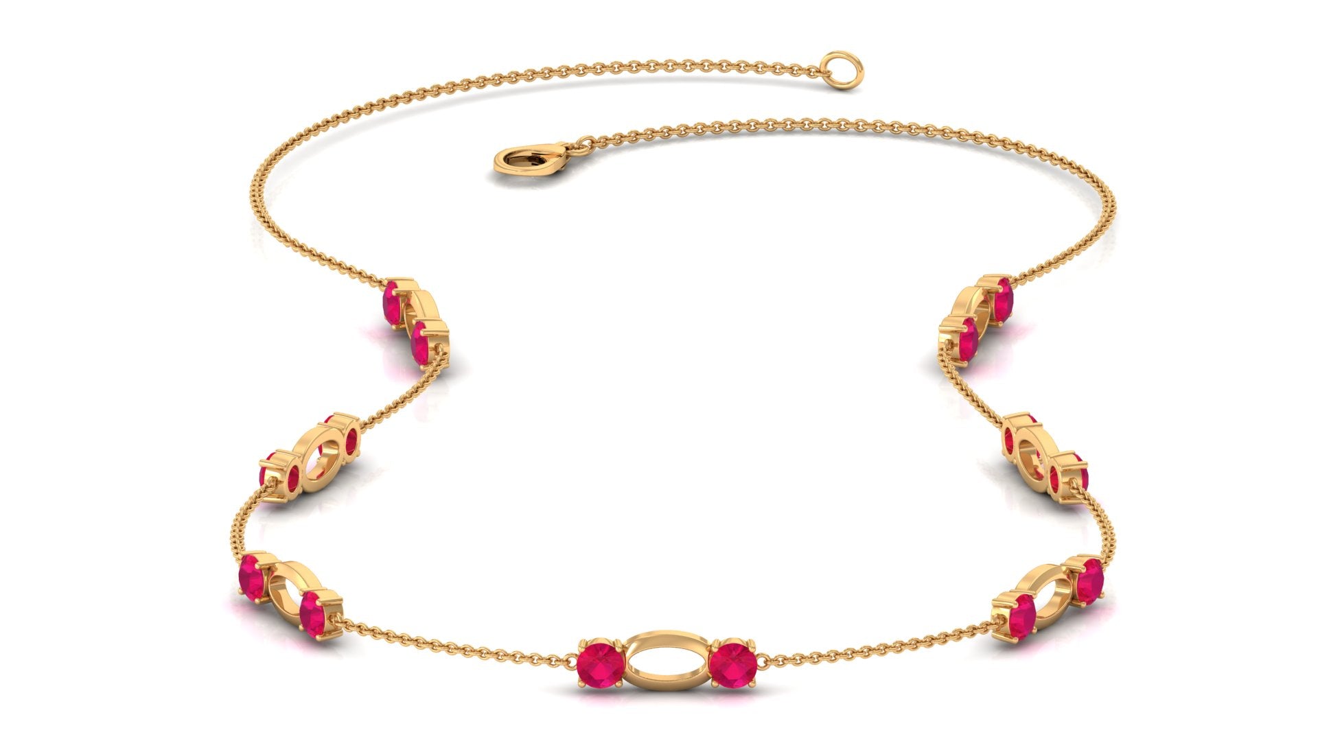 Created Ruby Contemporary Station Chain Necklace in Gold Lab Created Ruby - ( AAAA ) - Quality - Rosec Jewels