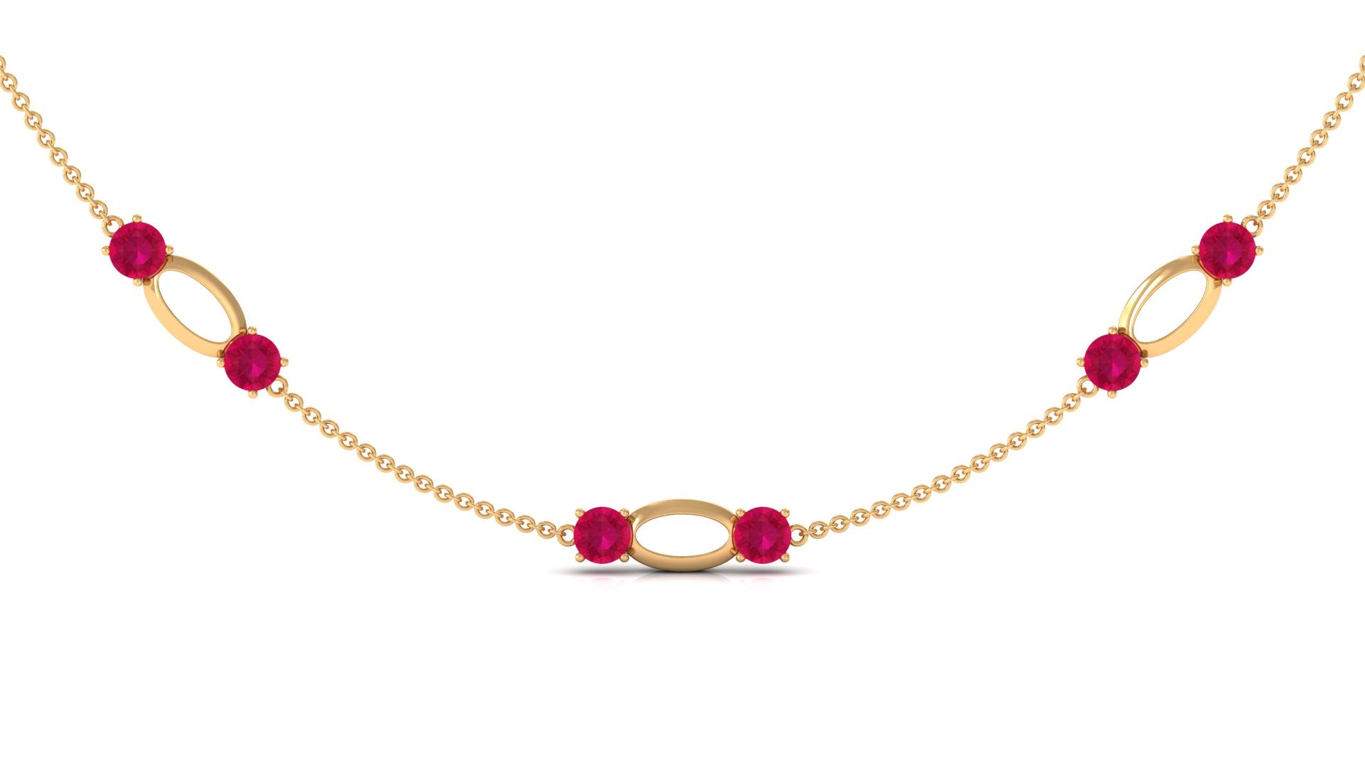 Rosec Jewels-Created Ruby Contemporary Station Chain Necklace in Gold