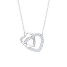 Round Cut Zircon Twin Heart Pendant Necklace Zircon - ( AAAA ) - Quality - Rosec Jewels