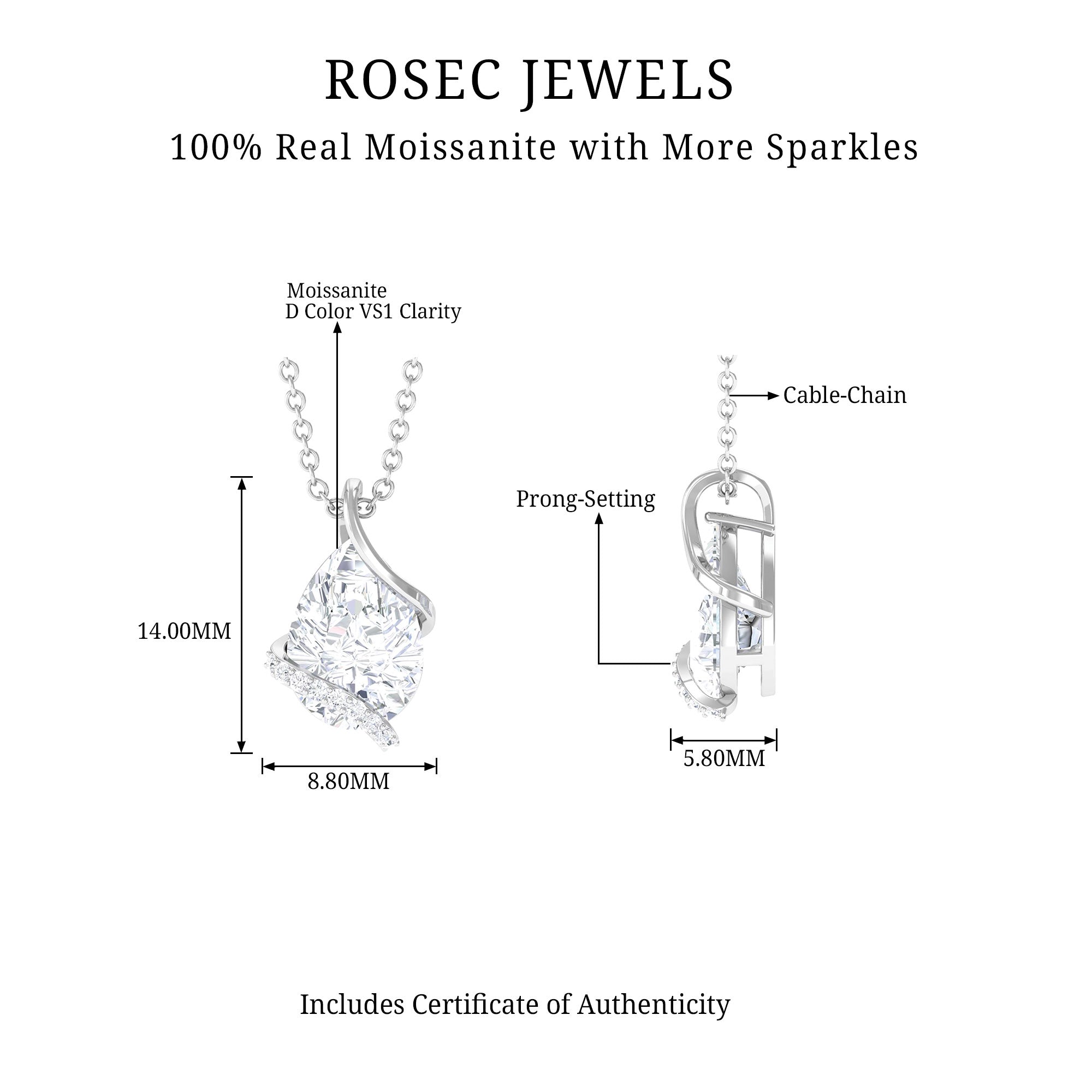 Minimal Moissanite Solitaire Pendant Moissanite - ( D-VS1 ) - Color and Clarity - Rosec Jewels