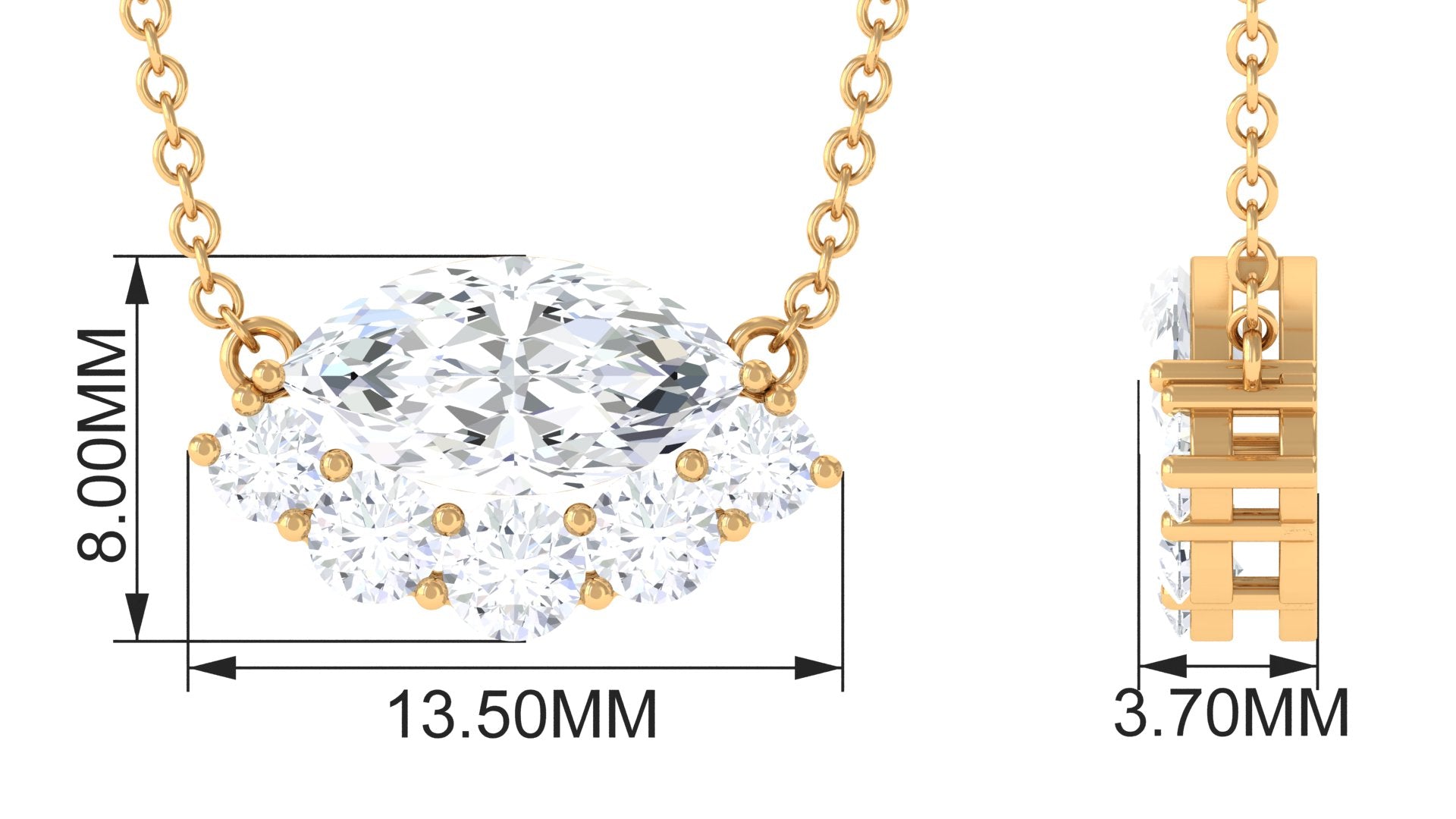 1.75 CT Marquise Zircon East West Style Necklace in Gold Zircon - ( AAAA ) - Quality - Rosec Jewels