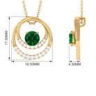 Real Created Emerald and Diamond Open Circle Pendant Lab Created Emerald - ( AAAA ) - Quality - Rosec Jewels