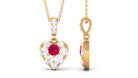 Round Ruby and Moissanite Heart Pendant with Decorative Bail Ruby - ( AAA ) - Quality - Rosec Jewels