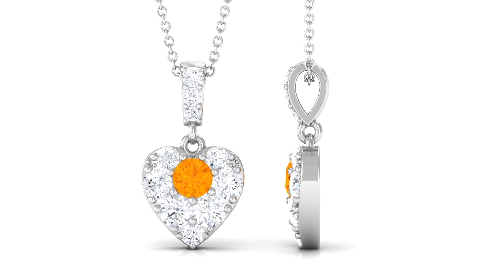Fire Opal and Moissanite Heart Pendant Necklace Fire Opal - ( AAA ) - Quality - Rosec Jewels