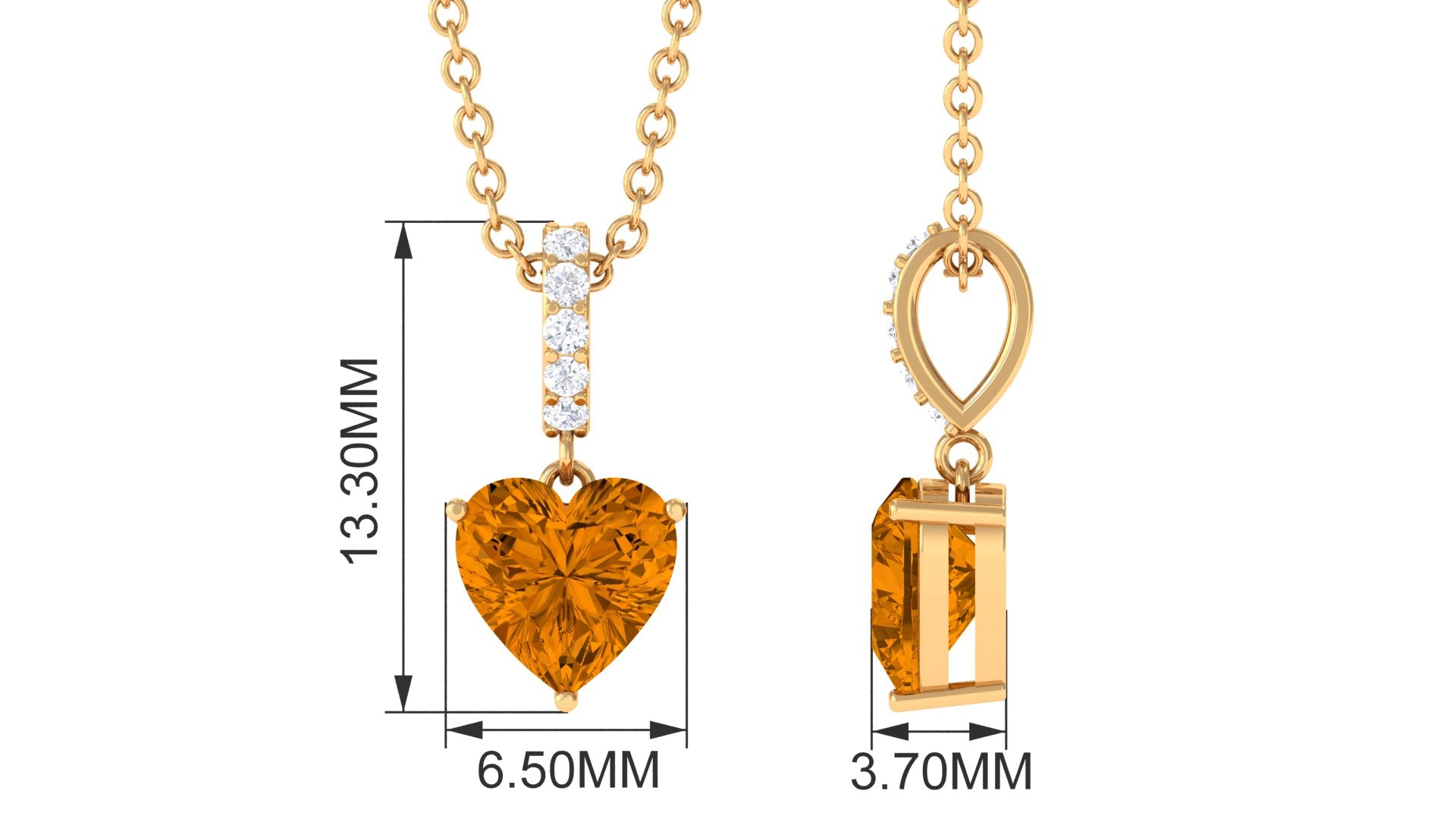 6 MM Heart Shape Citrine Solitaire Pendant with Diamond Accent Bail Citrine - ( AAA ) - Quality - Rosec Jewels
