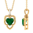 Heart Shape Created Emerald Leaf Pendant with Diamond Accent Bail Lab Created Emerald - ( AAAA ) - Quality - Rosec Jewels