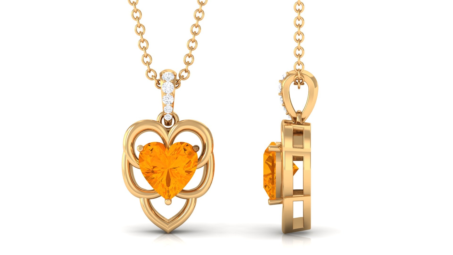 Heart Shape Fire Opal Leaf Pendant with Diamond Accent Bail Fire Opal - ( AAA ) - Quality - Rosec Jewels