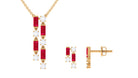 Created Ruby and Diamond Dangle Jewelry Set Lab Created Ruby - ( AAAA ) - Quality - Rosec Jewels