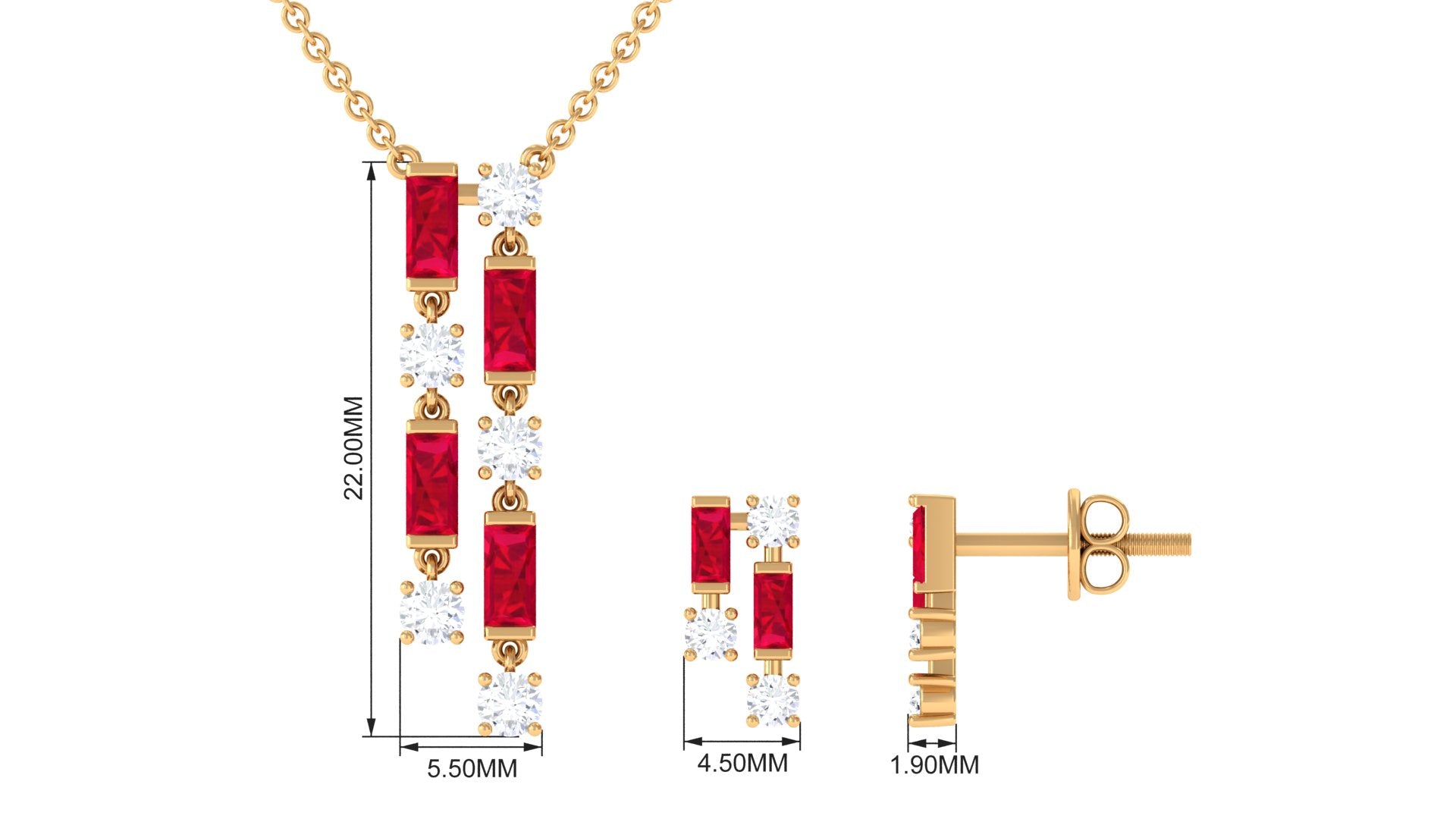 Created Ruby and Diamond Dangle Jewelry Set Lab Created Ruby - ( AAAA ) - Quality - Rosec Jewels