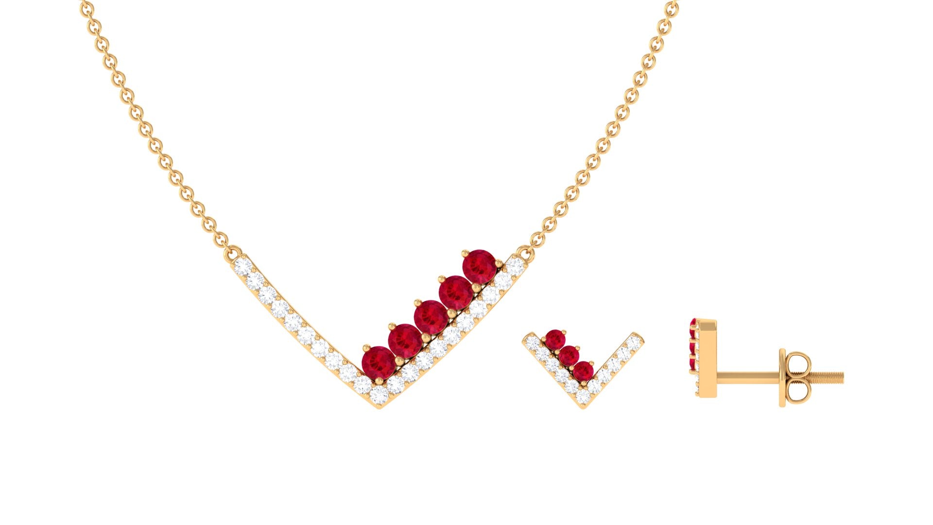 Created Ruby and Diamond Chevron jewelry Set Lab Created Ruby - ( AAAA ) - Quality - Rosec Jewels