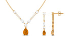 Citrine and Moissanite Drop Necklace Earrings Set Citrine - ( AAA ) - Quality - Rosec Jewels