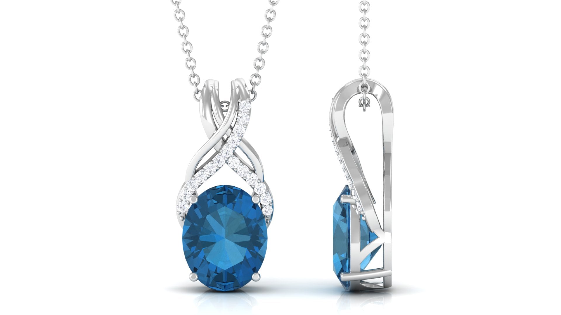 Oval London Blue Topaz Solitaire Pendant with Diamond Twisted Bail London Blue Topaz - ( AAA ) - Quality - Rosec Jewels