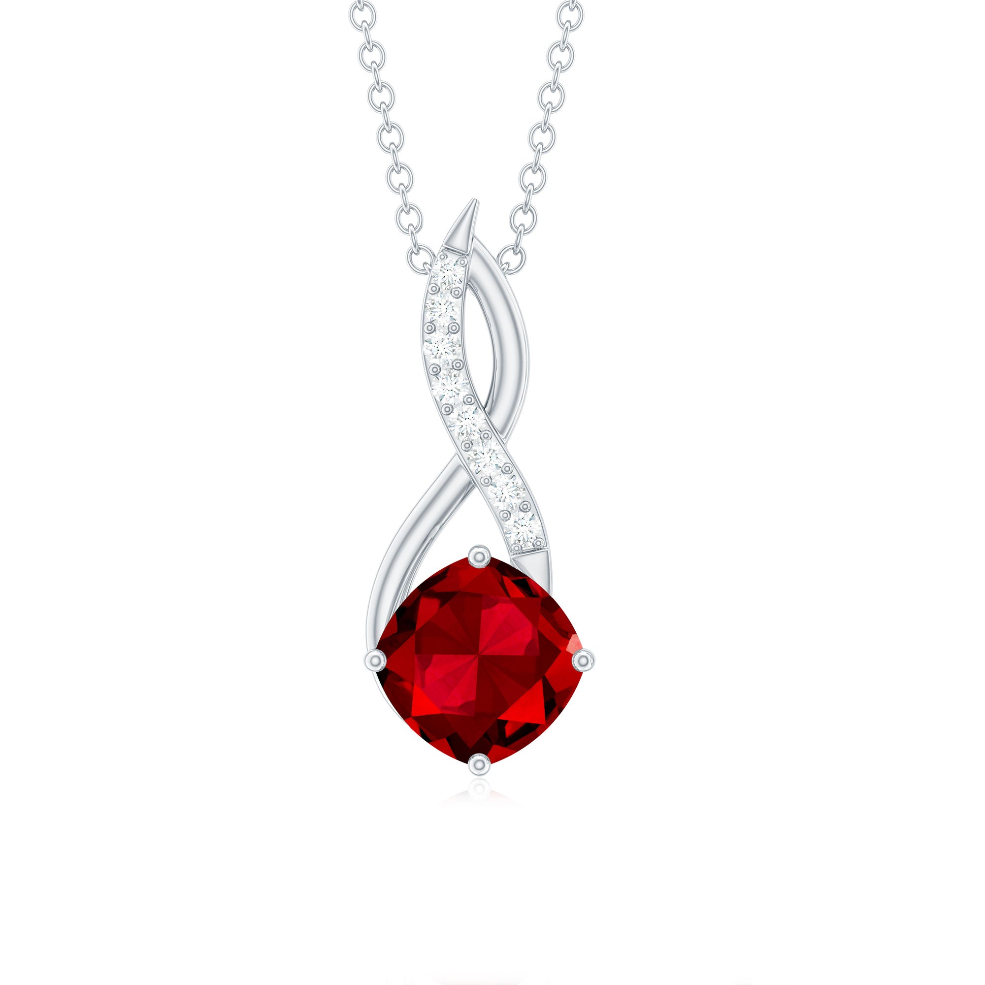 Cushion Cut Created Ruby Solitaire Infinity Pendant with Diamond Lab Created Ruby - ( AAAA ) - Quality - Rosec Jewels