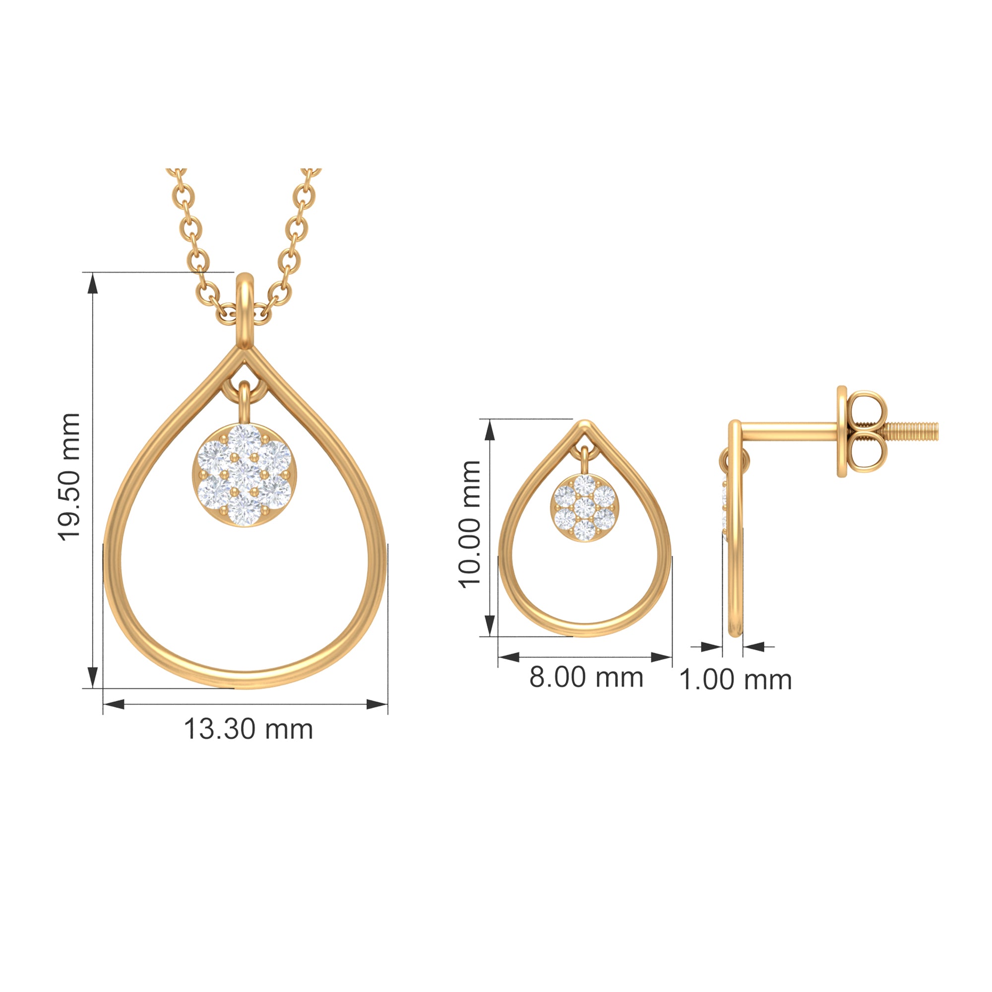 Diamond and Gold Open Teardrop Pendant and Earring Set for Women Diamond - ( HI-SI ) - Color and Clarity - Rosec Jewels