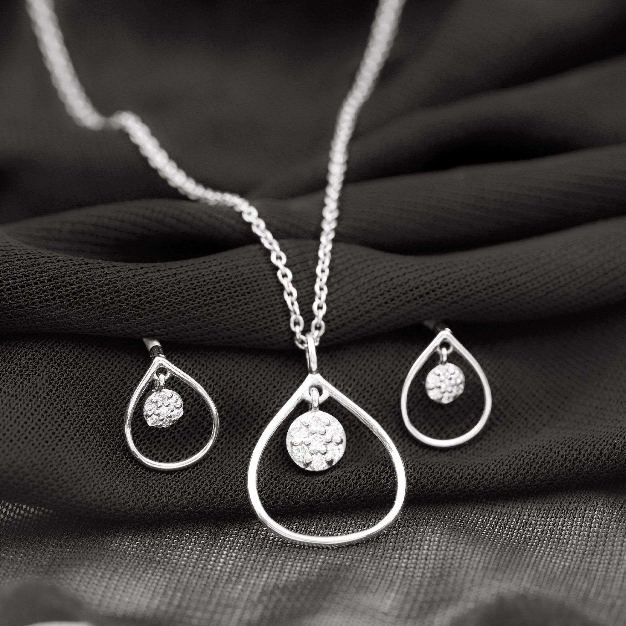 Diamond and Gold Open Teardrop Pendant and Earring Set for Women Diamond - ( HI-SI ) - Color and Clarity - Rosec Jewels