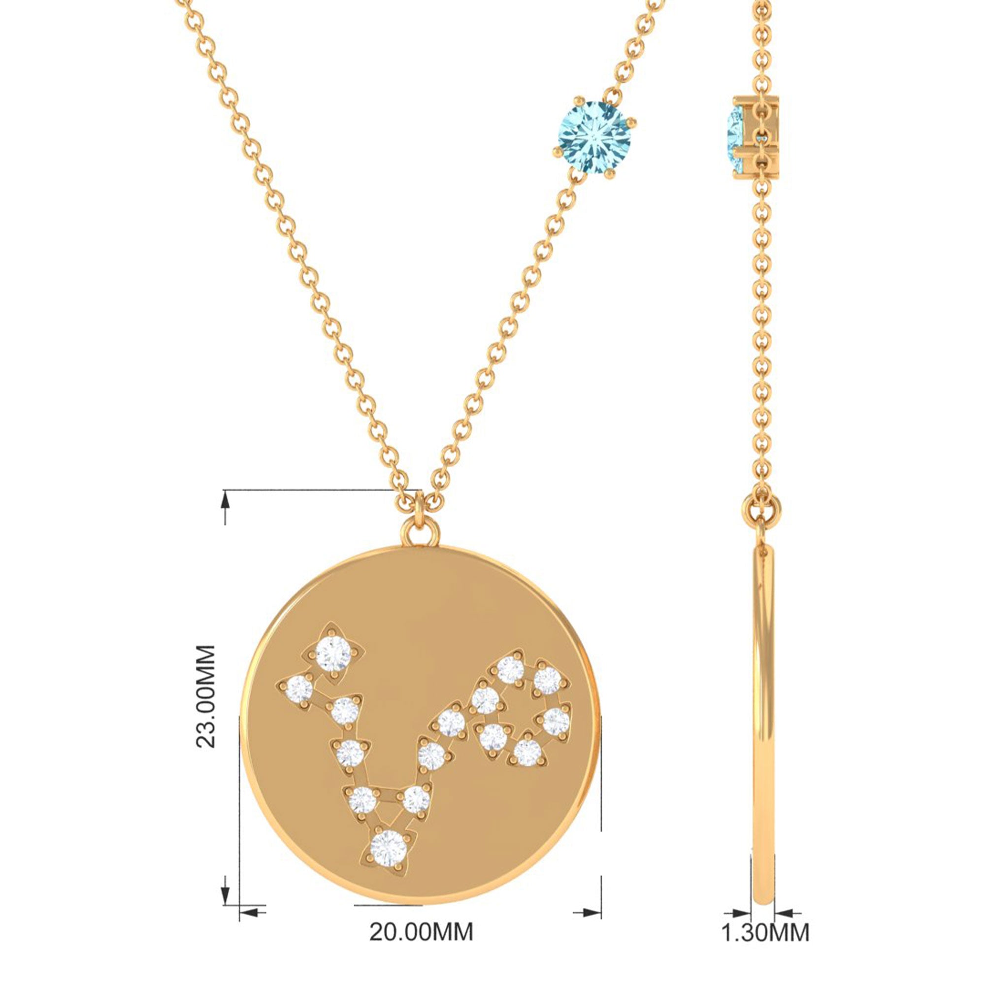 Aquamarine Pisces Constellation Disc Pendant with Diamond Aquamarine - ( AAA ) - Quality - Rosec Jewels
