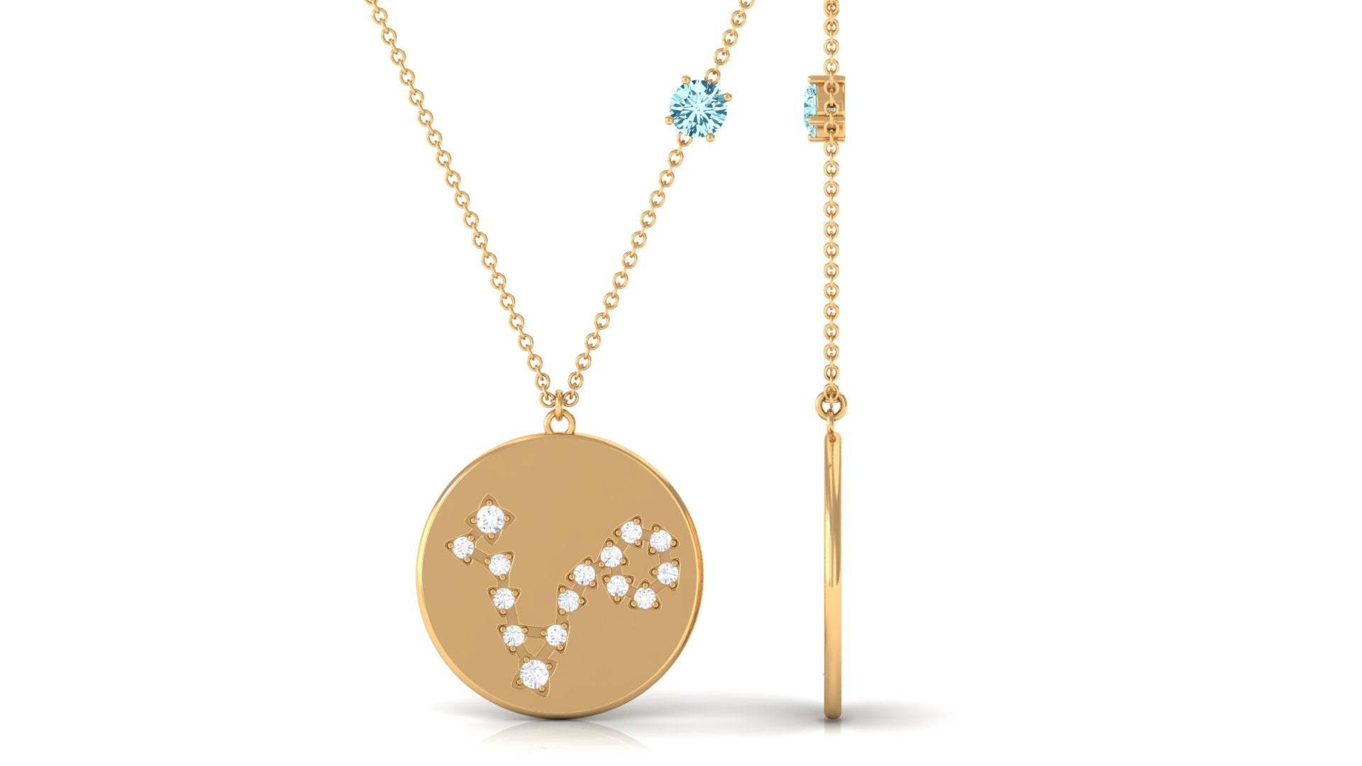 Aquamarine Pisces Constellation Disc Pendant with Diamond Aquamarine - ( AAA ) - Quality - Rosec Jewels