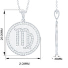 Virgo Zodiac Sign Disc Pendant with Pave Set Moissanite Moissanite - ( D-VS1 ) - Color and Clarity - Rosec Jewels