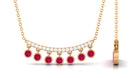 Bezel Set Ruby Seven Stone Bar Necklace with Diamond Ruby - ( AAA ) - Quality - Rosec Jewels